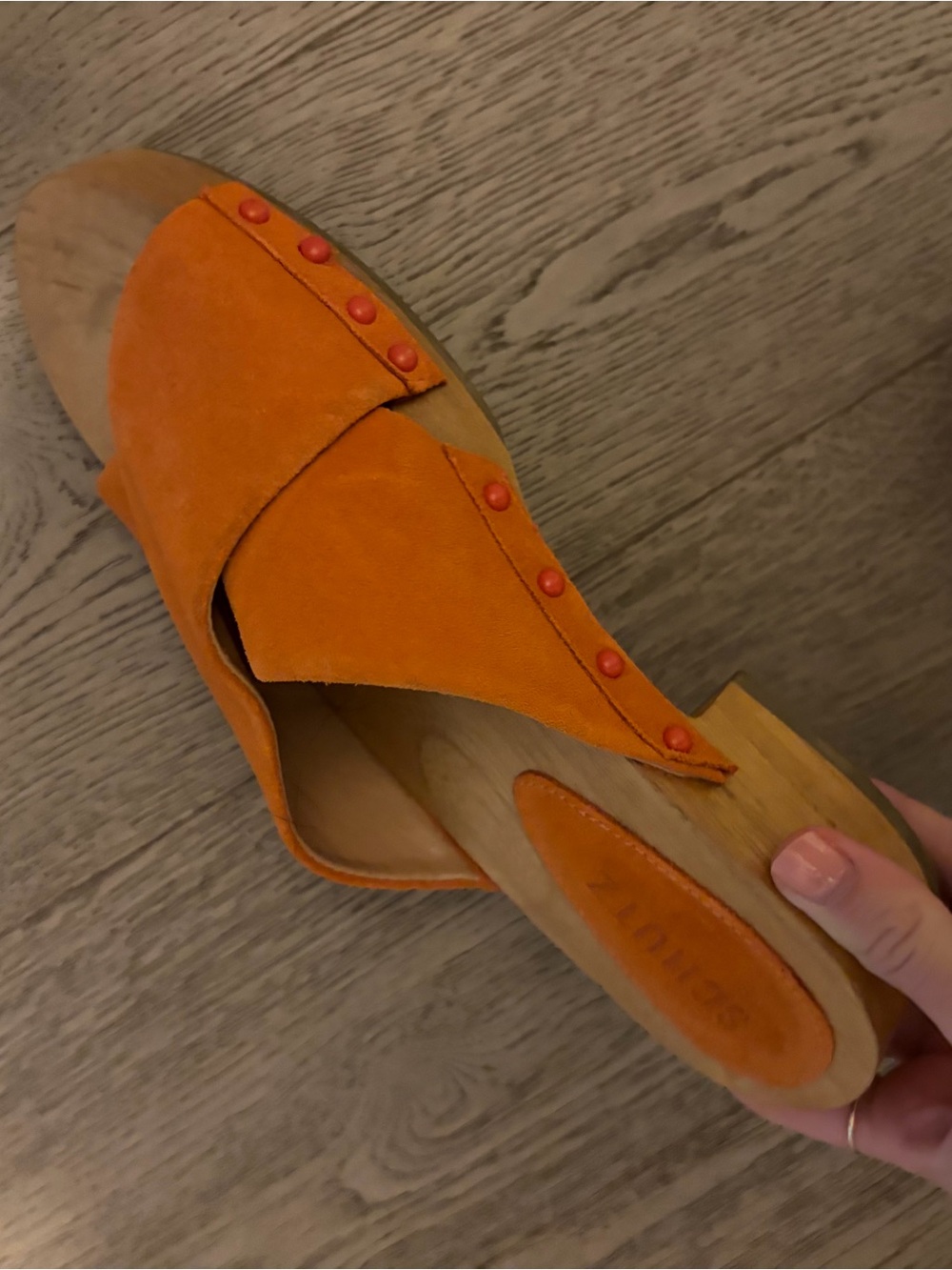 SCHUTZ Orange Suede Studded Slide Mule
